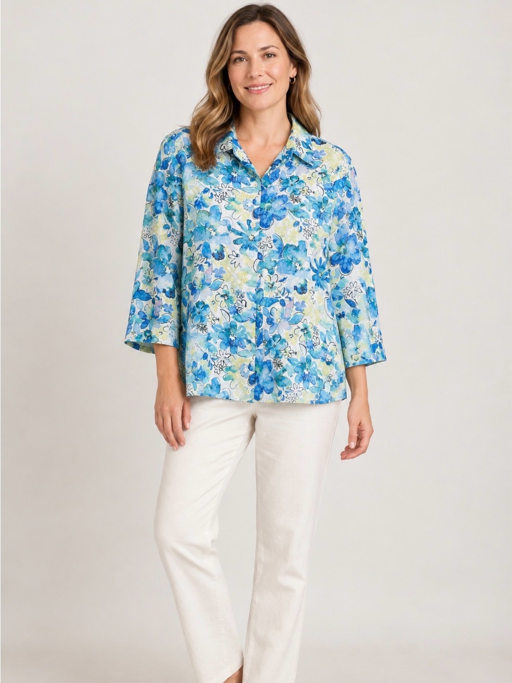 Alfred Dunner Blue Floral Button-Down Shirt